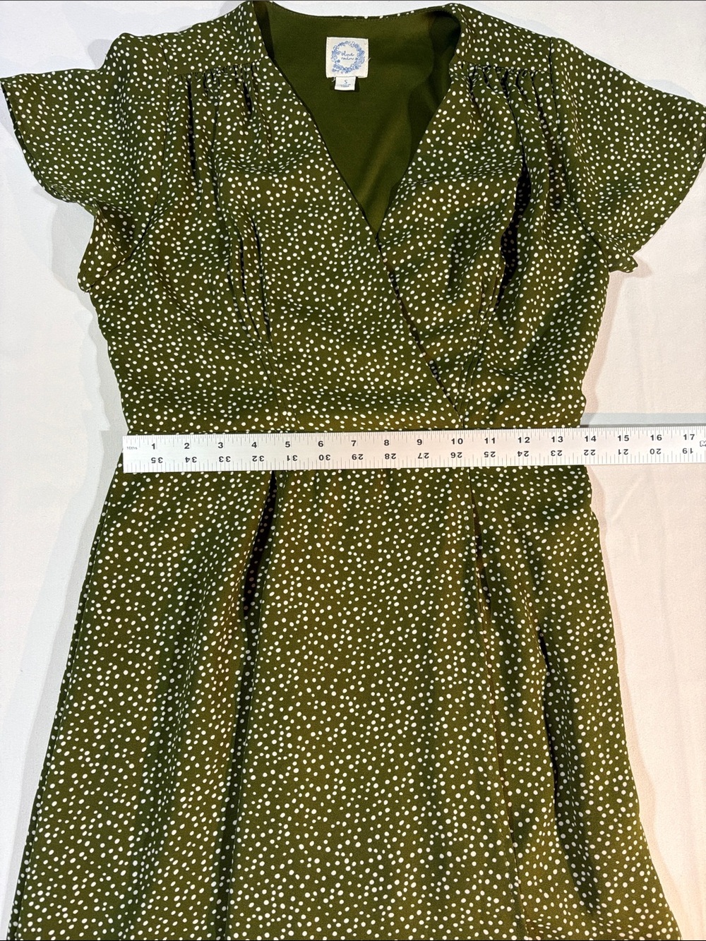 Blue Rain Green Polka Dot V-Neck Maxi Dress Size Small side zipper - Picture 14 of 16